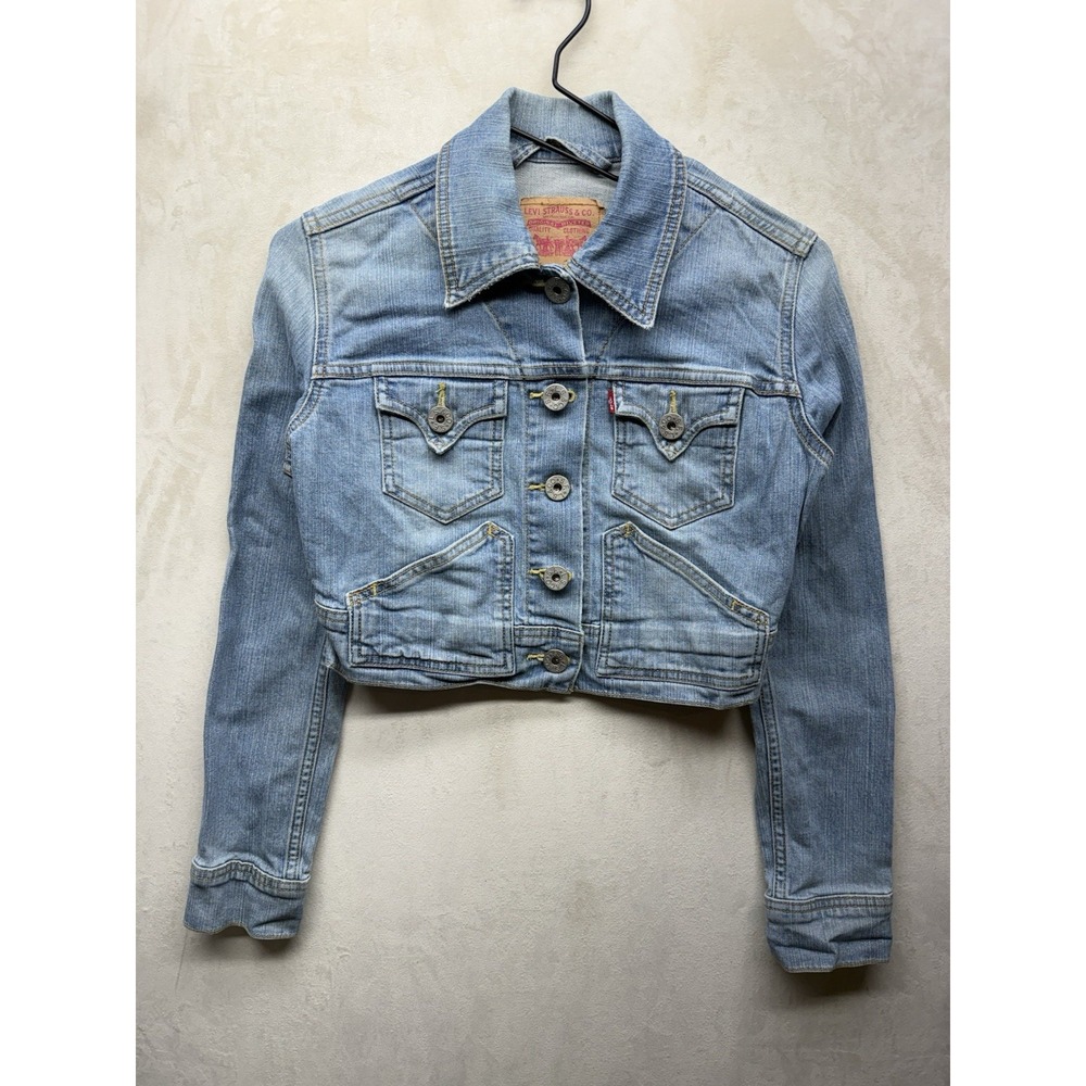 Vintage Levi's Denim Jacket Women's Small Y2K Cropped Type 3 Trucker Light Wash